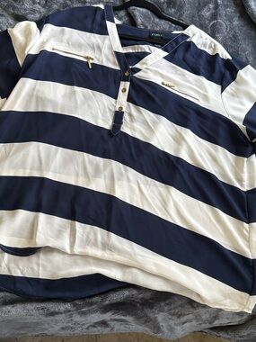 Striped Navy and White womens Henley Shirt